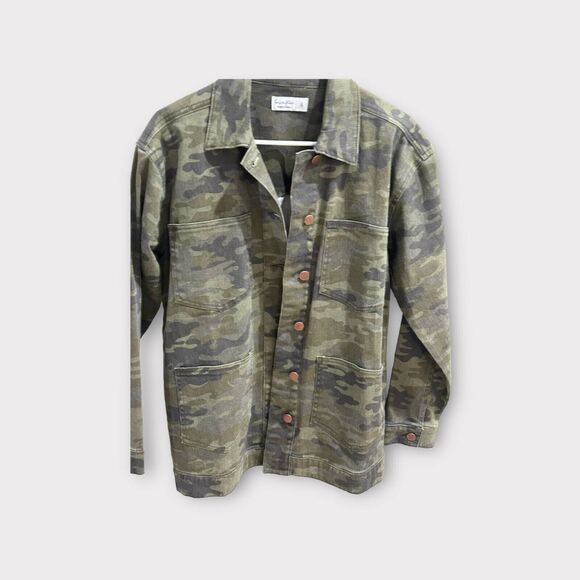 Love Fire Utility Jacket Green Camo Buttons Oversized Military - Picture 5 of 10